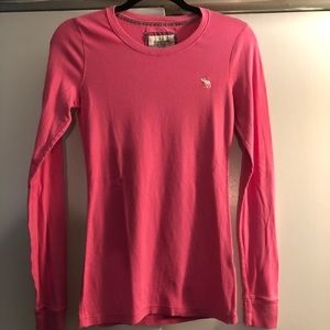 A&F PINK FITTED STRETCH LOGO SHIRT, SZ LG